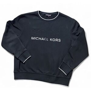 Mens Michael Kors Embossed Logo Black Pullover Sweater - Size Medium